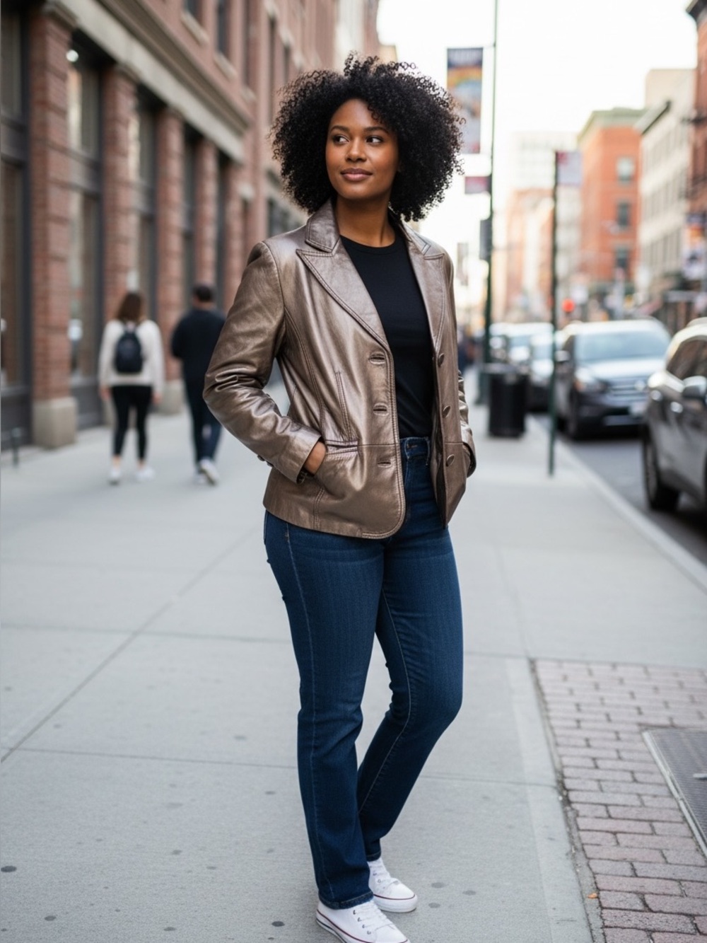 Bernardo Metallic Bronze Leather Blazer Jacket - Picture 1 of 10